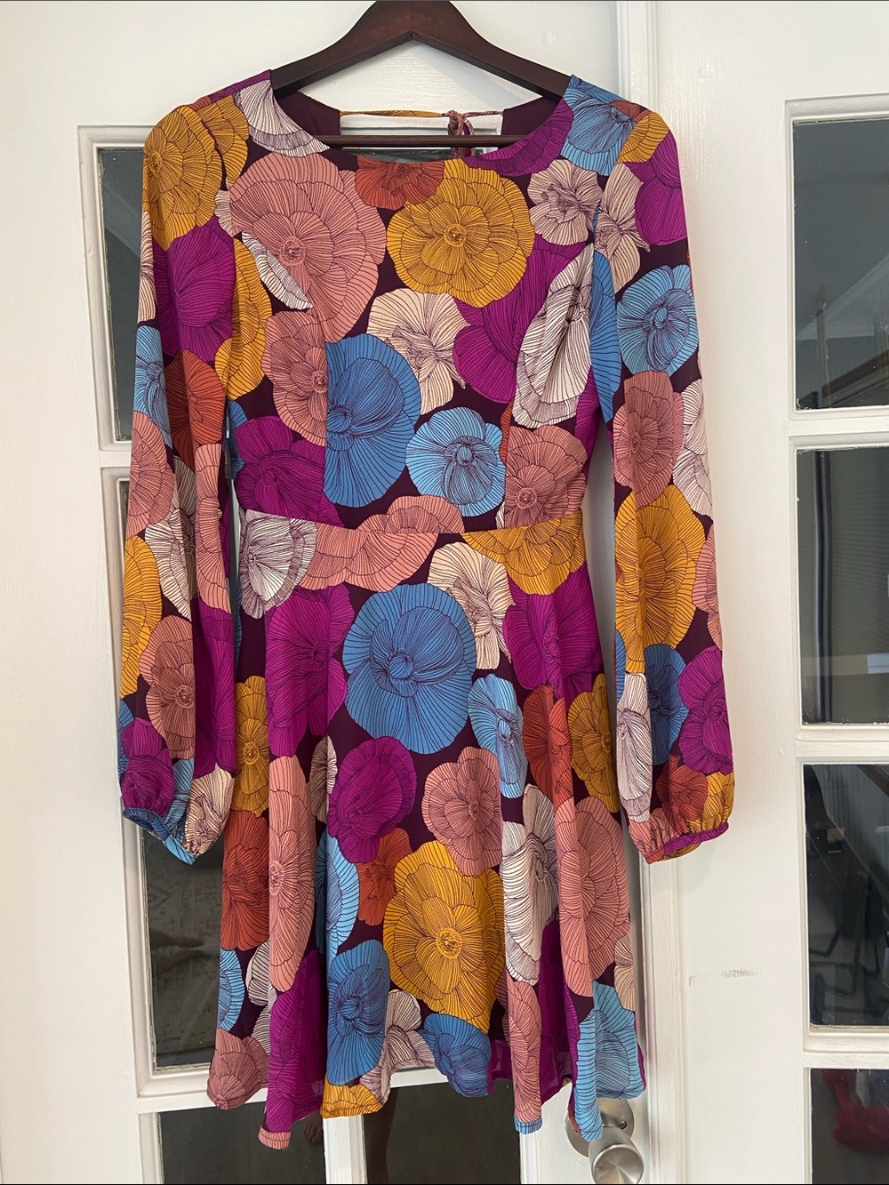 Altar’d State Retro Purple Floral Long-Sleeve Fit & Flare Dress